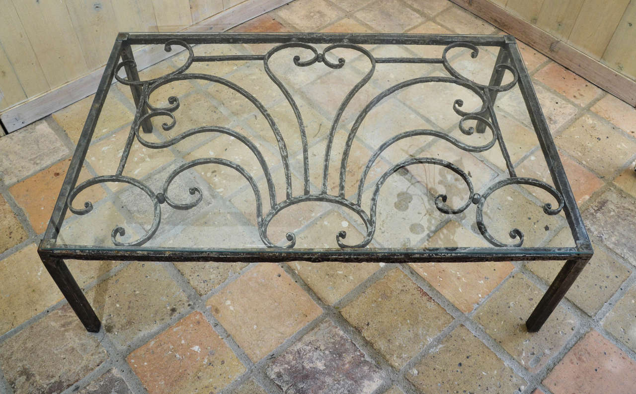 French Silvered Iron Low Table with Glass Top In Good Condition In New York, NY